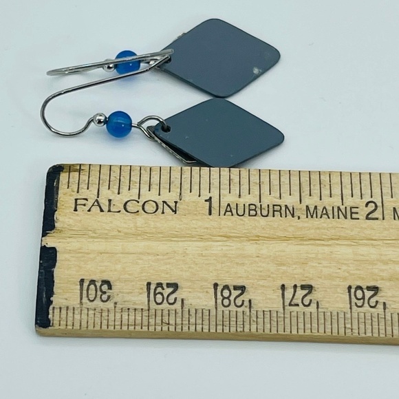 Layered Blue Diamond Drop Earrings - Picture 6 of 7